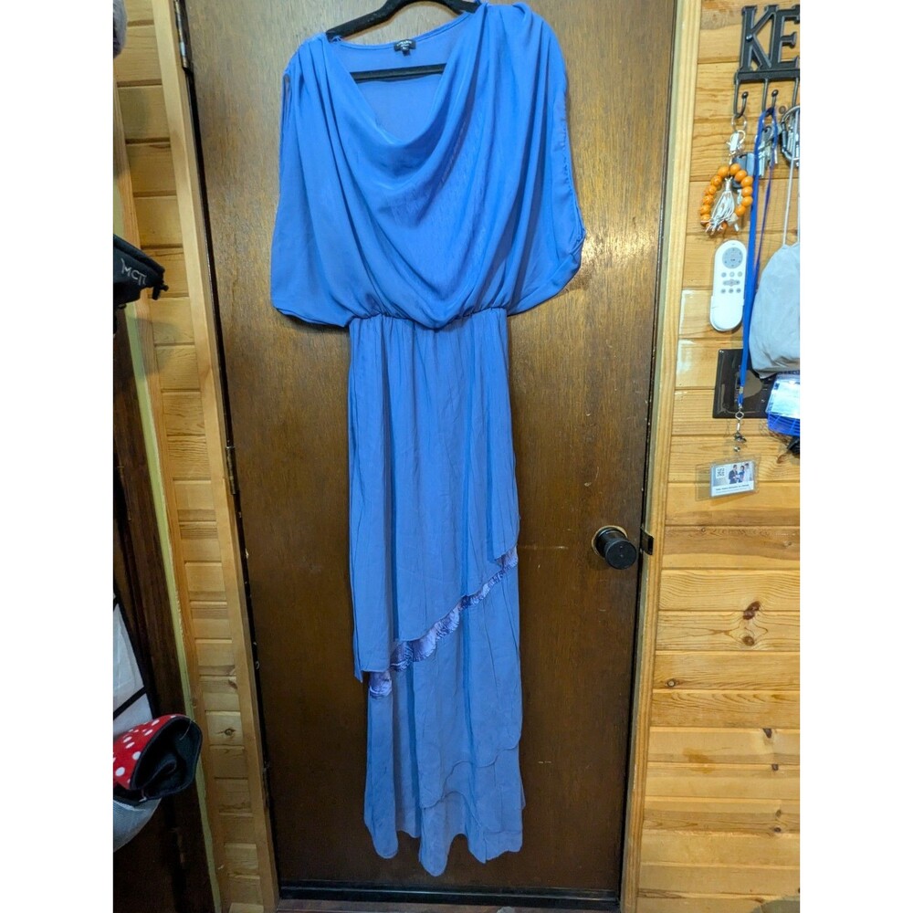 Komarov Charmeuse & Chiffon Blouson Gown Size Large Blue